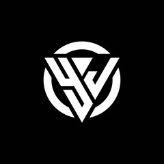 YJ logo with triangle shape and circle rounded design template