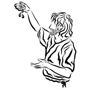 man pouring water, black line art clip art preview