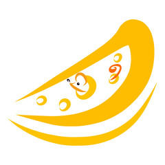 little cute mouse peeks out of a round hole in a piece of cheese