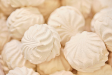 Background and texture of marshmallows sweets of white color.