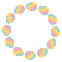 Round frame with Easter eggs isolated on white background. Vector wreath with hand drawn Easter eggs . Space for text.