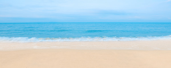 Beautiful beach in summer, blue sea with white sand, Banner background.