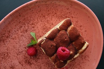 tiramisu with raspberries