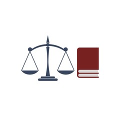 Law code books, justice scales and books icon isolated on white background