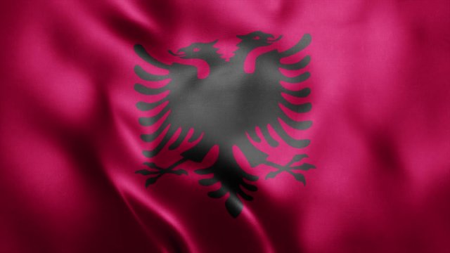 Loop animation of Photo Realistic fabric waving flag of Albania Ultra HD 4K Albania National Flag