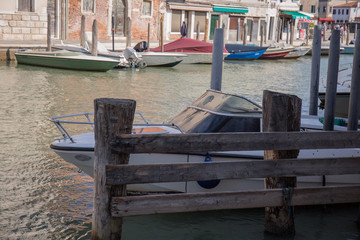 boats in venice near the pier