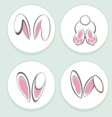 Cute easter bunny vector illustration, hand drawn face of bunny. Greeting card with Happy Easter writing.