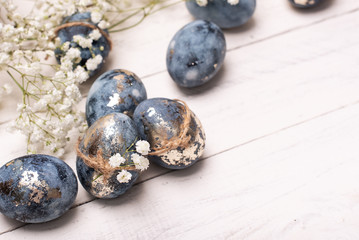 Frame background with robin eggs eggs with copy space for text. isolated. Ester concept