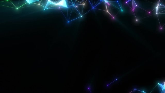 The interweaving of laser beams creates complex abstract multidimensional compositions on a dark background.