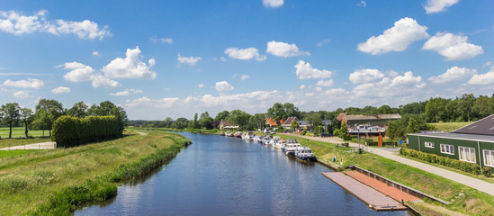 Fototapeta na wymiar Panorama of the Hoogeveense Vaart canal in Drenthe, Netherlands