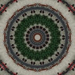 Round gradient mandala. mandala Illustration in green and pink colors. Mandala with floral patterns. Seamless pattern with a kaleidoscope