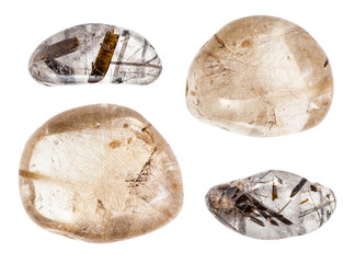 set of various hairworm quartz stones isolated