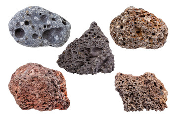 set of various Pumice rocks isolated on white - obrazy, fototapety, plakaty