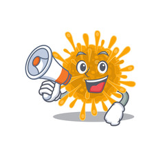 An icon of coronaviruses holding a megaphone