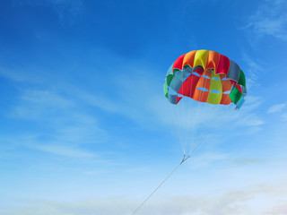 The colorful parachute stripes on the sky,Summer Camp in Beach