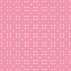 Abstract background texture. Dot and heart shape seamless pattern. Vector illustration polka style, minimalism wallpaper, flyer, cover, design. Bubble circle geometric ornament, decorative element