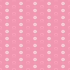 Abstract background texture. Dot and heart shape seamless pattern. Vector illustration polka style, minimalism wallpaper, flyer, cover, design. Bubble circle geometric ornament, decorative element