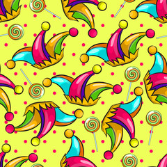 Fototapeta na wymiar Seamless pattern. The card is suitable for birthday, April 1-fool's Day, humorous party, circus, children's textiles, paper, packaging.