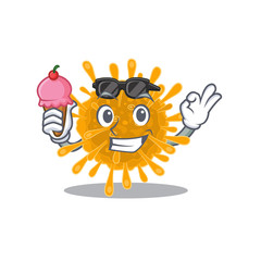 cartoon character of coronaviruses holding an ice cream