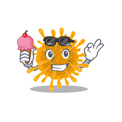 cartoon character of coronaviruses holding an ice cream