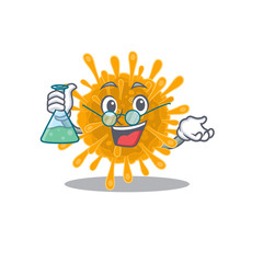 Smart Professor of coronaviruses mascot design holding a glass tube