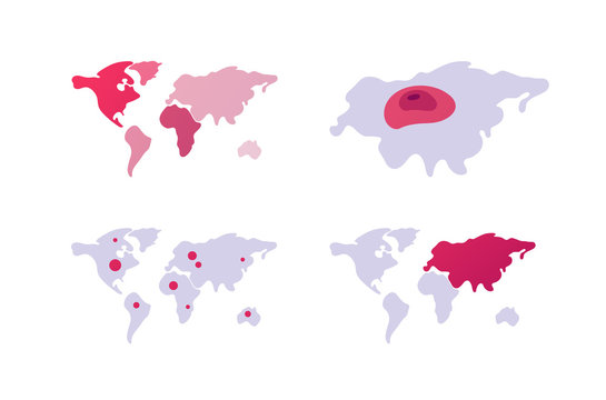 World Map Ui And Infographic Element. Set Of Planet Earth Continent Maps. Pin Dot Location Mark. Heat Map. Design For Presentation, Web, Banner.