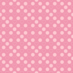Abstract background texture. Dot and heart shape seamless pattern. Vector illustration polka style, minimalism wallpaper, flyer, cover, design. Bubble circle geometric ornament, decorative element