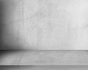 cement floor and wall backgrounds, shelf display products.
