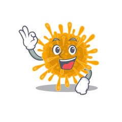 Coronaviruses cartoon character design style making an Okay gesture