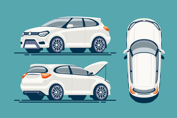 Car flat vector template. SUV isolated. Vehicle branding mockup. Side, front, back, top view.