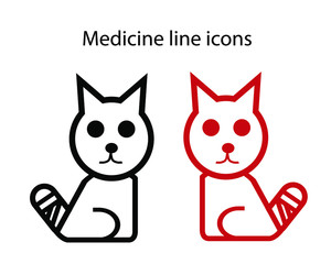 Vector icon on a medical veterinary theme, cat with a bandaged tail
