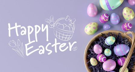 Easter composition on a color background - 3d rendering