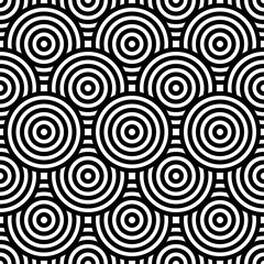 Black and white geometric circle impossible background seamless pattern. Round vector illustration for greeting cards, cover, flyer, wallpaper. Abstract texture ornament design, repeating tiles