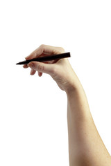 Elegant woman's hand holding a black marker. Useful for presentations and visual graphics on...