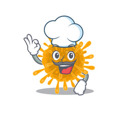 Cute coronaviruses cartoon character wearing white chef hat