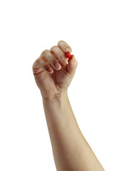 Elegant woman's hand holding a red marker. Useful for presentations and visual graphics on whiteboards. More photo's with same graceful hand. Easy to isolate into png format