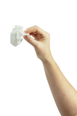 Elegant woman's hand holding a paper tissue to whipe out. Useful for presentations and visual...