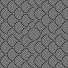 Black and white geometric circle impossible background seamless pattern. Round vector illustration for greeting cards, cover, flyer, wallpaper. Abstract texture ornament design, repeating tiles