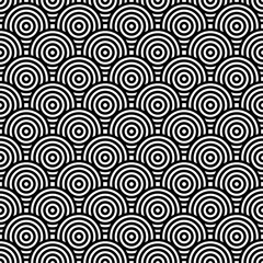 Black and white geometric circle impossible background seamless pattern. Round vector illustration for greeting cards, cover, flyer, wallpaper. Abstract texture ornament design, repeating tiles