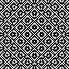 Black and white geometric circle impossible background seamless pattern. Round vector illustration for greeting cards, cover, flyer, wallpaper. Abstract texture ornament design, repeating tiles