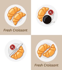 vector set of croissants and plate icons