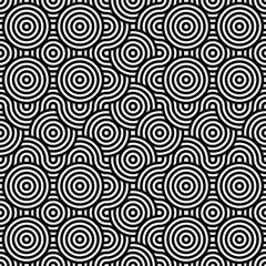Black and white geometric circle impossible background seamless pattern. Round vector illustration for greeting cards, cover, flyer, wallpaper. Abstract texture ornament design, repeating tiles