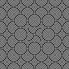 Black and white geometric circle impossible background seamless pattern. Round vector illustration for greeting cards, cover, flyer, wallpaper. Abstract texture ornament design, repeating tiles