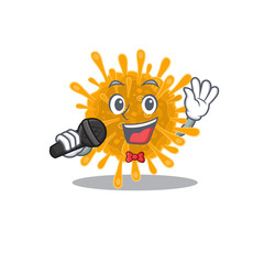 Cute coronaviruses sings a song with a microphone