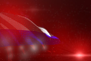 pretty feast flag 3d illustration. - colorful photo of Russia flag of dots waving on red - selective focus and space for text © Dancing Man