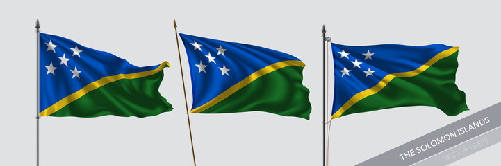 Set of The Solomon islands waving flag on isolated background vector illustration