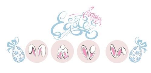 Happy Easter and white bunny , vector illustration