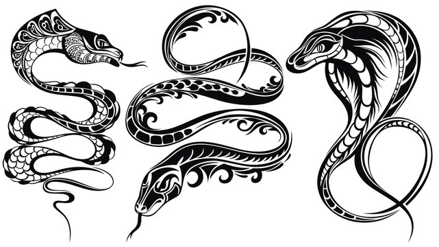 Black snakes sign on white background. Snake tattoo