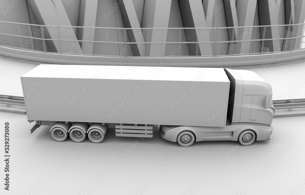 Aufkleber clay rendering of generic design electric truck driving on the highway. 3d rendering image.