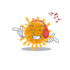 enjoying music coronaviruses cartoon in mascot design